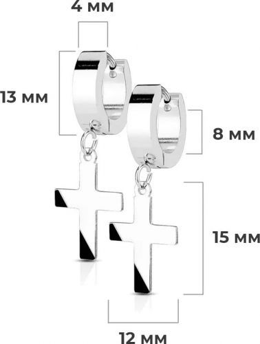 Набор серьги-кольца 3 пары TATIC SET-SE2079 из стали, с подвесками кресты