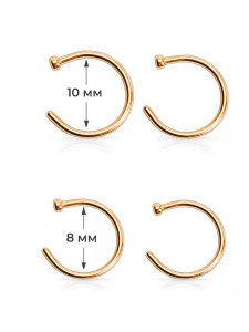 Набор серьги 4 шт. из стали для пирсинга носа PiercedFish SET-NOCPx4-RD, диаметром 8 мм и 10 мм, розовое золото