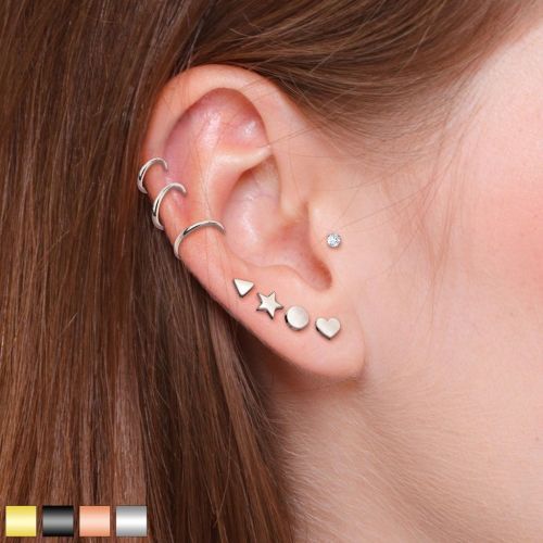 Серьга микроштанга PiercedFish JA05 для пирсинга уха из стали с круглым фианитом 